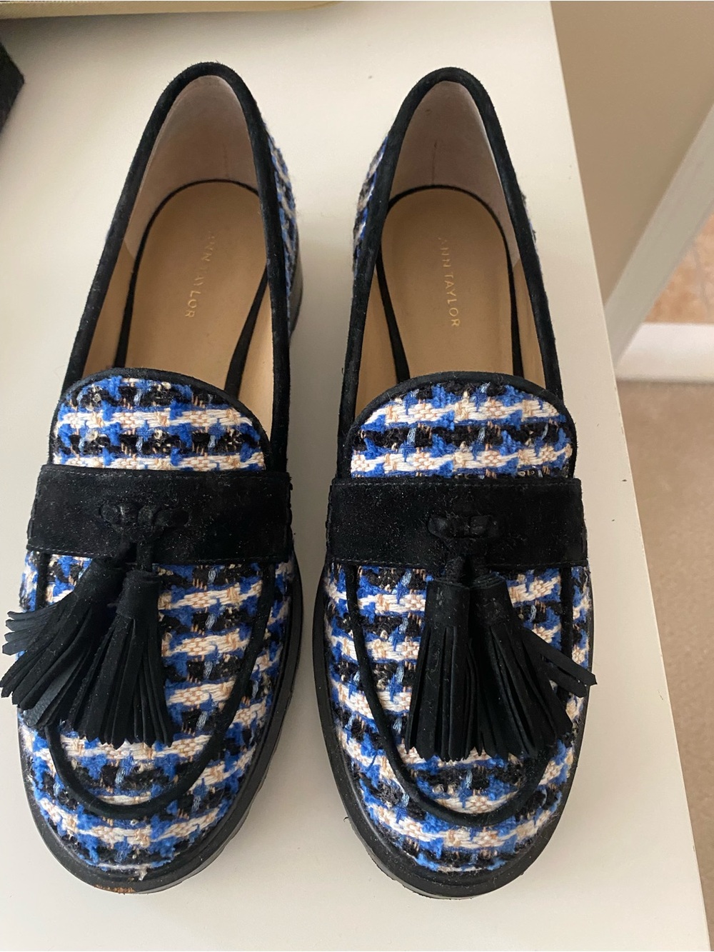 Ann Taylor Women's Blue Tweed Tassel Loafers